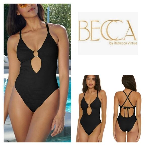 Becca Ariyah Textured One-piece Black Swimsuit - Picture 1 of 16